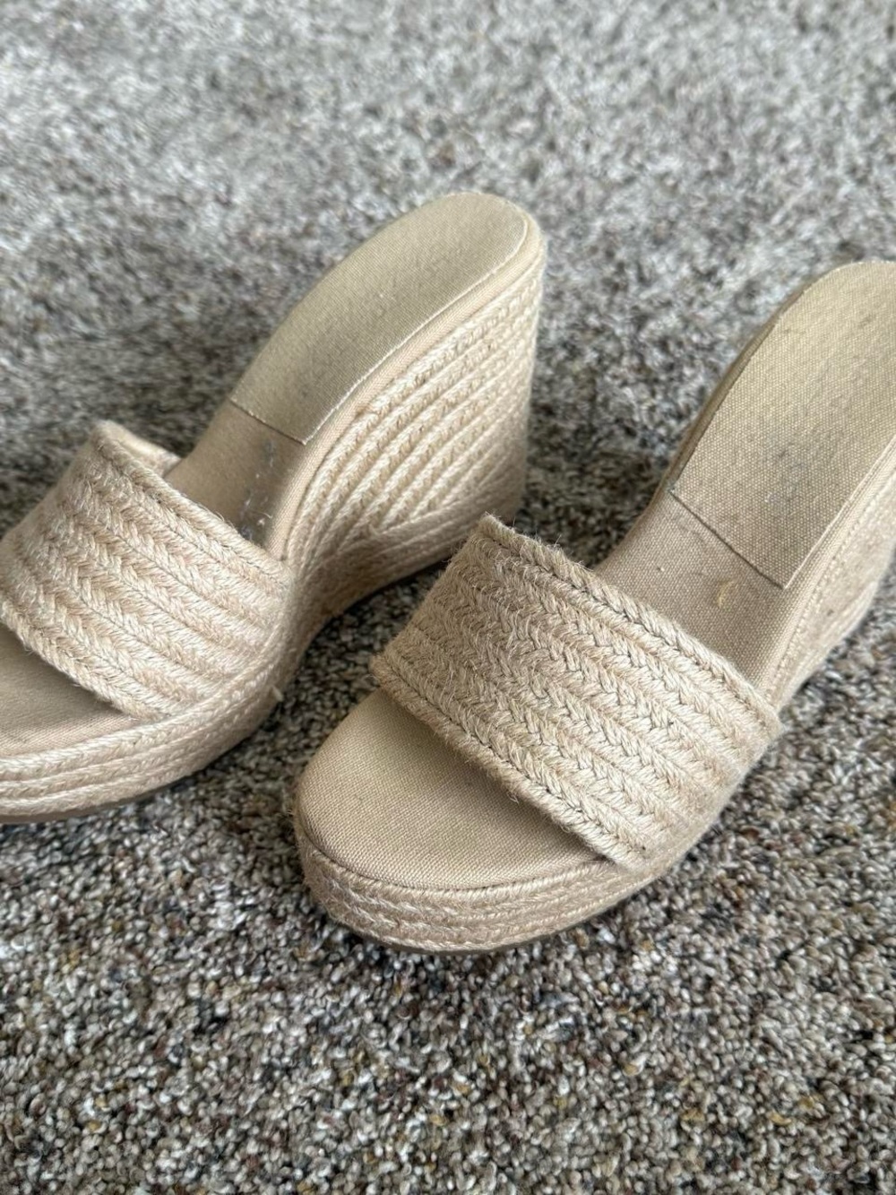 Altar’d State Neutral Beige Wedge Espadrille Slide Sandals 7